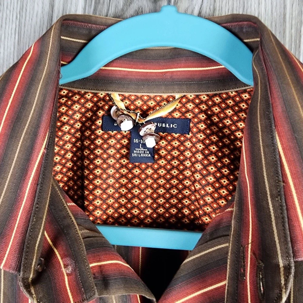 Banana Republic Mens Large Brown Red Striped French Cuff Button Down Shirt F05